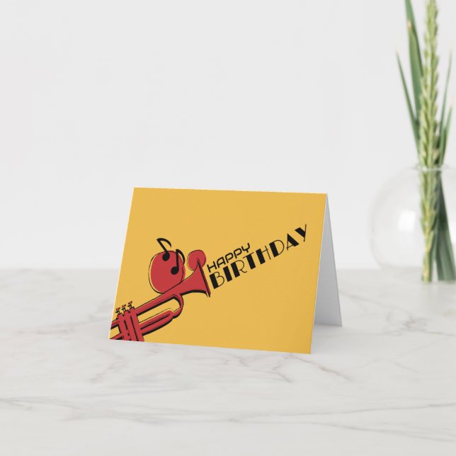 JAZZ MUSIC TRUMPET HAPPY BIRTHDAY CARD (Front)
