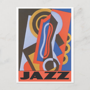 Jazz music with art deco pattern postcard