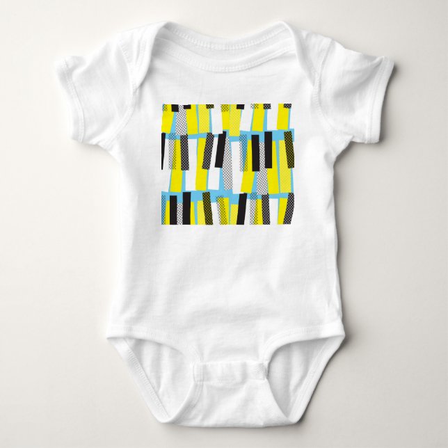 Jazz music, yellow blue geometric pattern. baby bodysuit (Front)