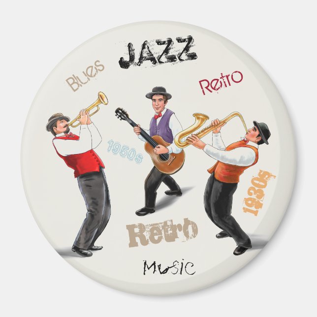 Jazz Musicians Retro Music Vintage Illustration Magnet (Front)
