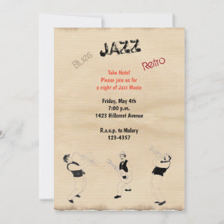 Jazz Musicians Retro Music Vintage Watercolor Date Invitation