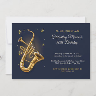 Jazz Night Saxophone 50th Birthday Invitation