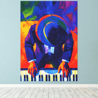 Jazz Pianist Abstract Art Colourful Painting Canvas Print