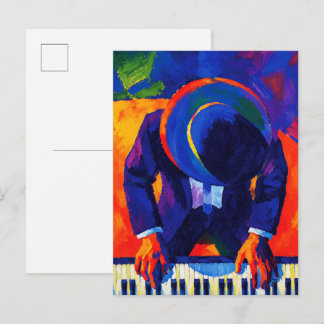 Jazz Pianist Abstract Art Colourful Painting Postcard