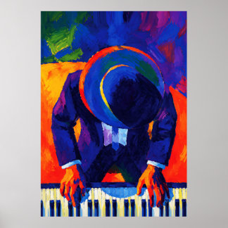 Jazz Pianist Abstract Art Colourful Painting Poster