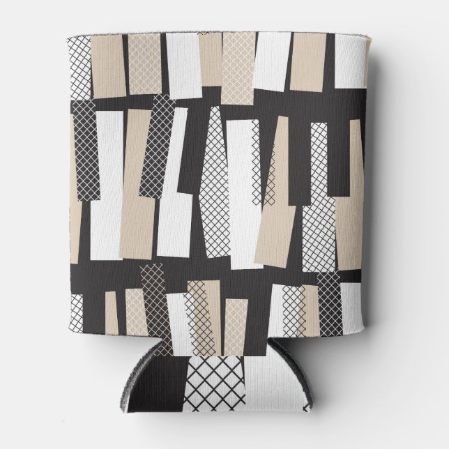 Jazz Rhythms: Black White Geometric Can Cooler (Front)
