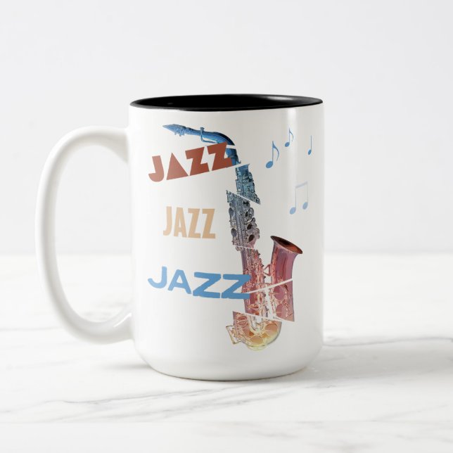 Jazz Saxophone Modern Art Two-Tone Coffee Mug (Left)