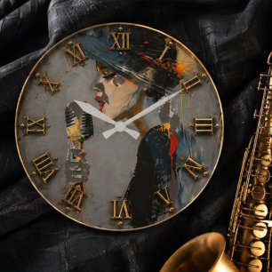 Jazz Singer Retro Female Vocalist Art Large Clock