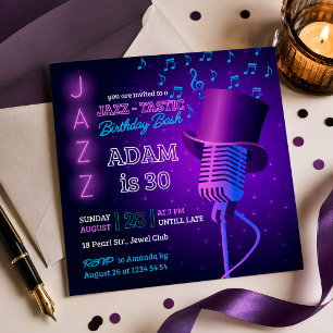 Jazz-Tastic Birthday Bash Retro Neon Invitation