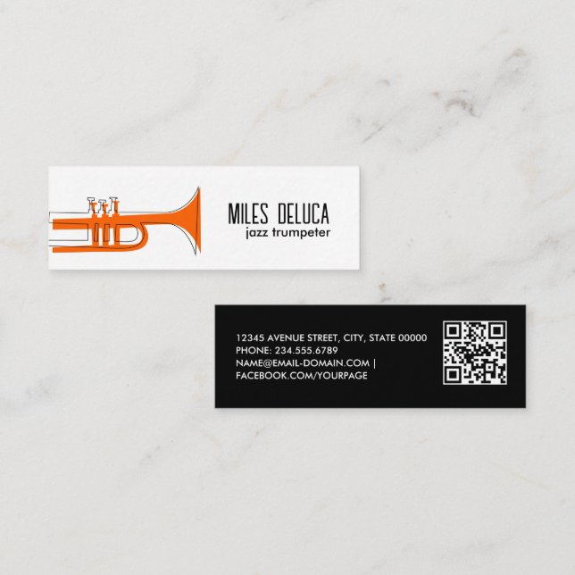 Jazz Trumpet Musician Teacher Qr Code Mini Business Card (Front/Back)