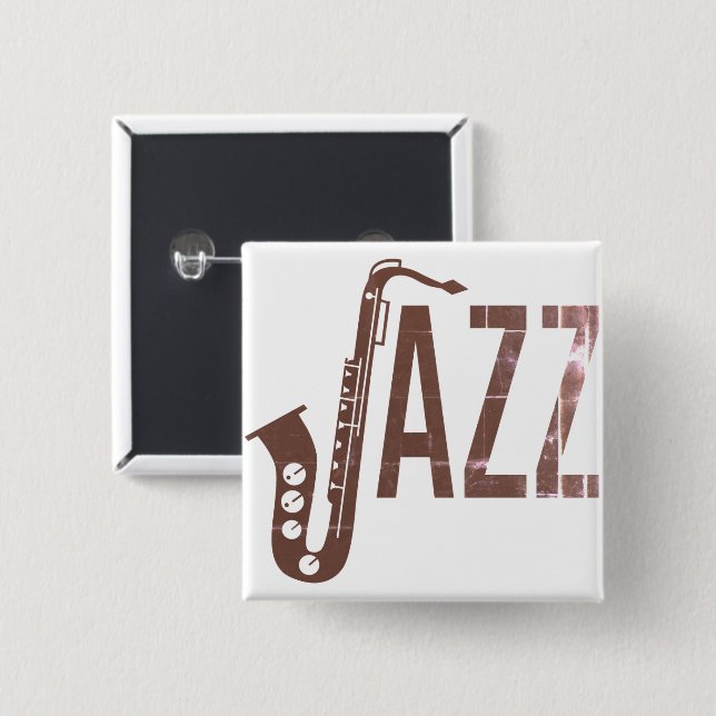 Jazz Typography Sax 2 Inch Square Button (Front & Back)