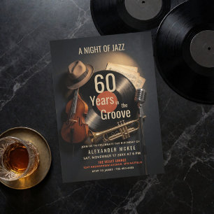 Jazz Vinyl Record Retro Music 60th Men Birthday Invitation