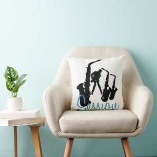 Jazzman Black Saxophonist Jazz Session SqP Throw Pillow