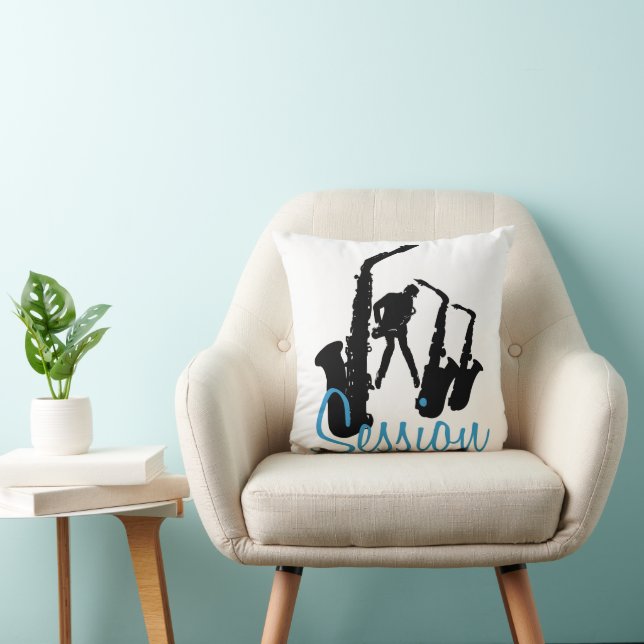 Jazzman Black Saxophonist Jazz Session SqP Throw Pillow (Chair)