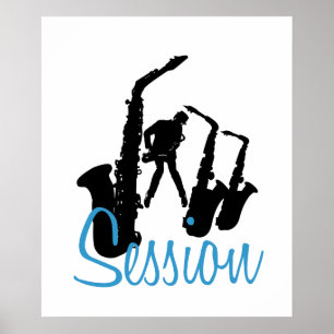 Jazzman Black Silhouette Jazz Session Poster blanc