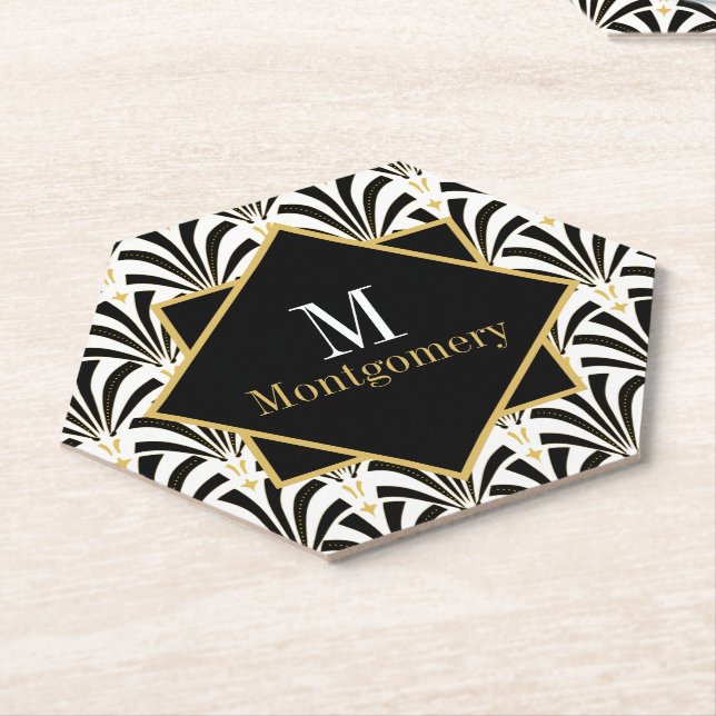 Jazzy 1920s Art Deco Palmettos Geometric Paper Coaster (Angled)