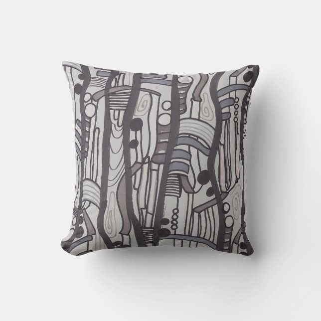 Jazzy Abstract Greys Pillow (Front)