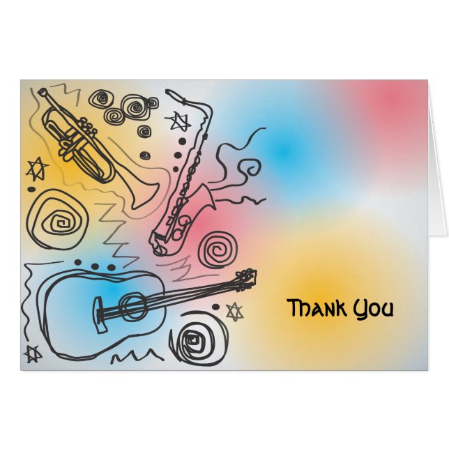 JAZZY Bar Bar Mitzvah Carte de remerciements (Devant Horizontal)