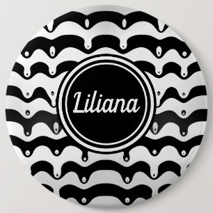 Jazzy Black and White Melting Zebra Stripes 6 Inch Round Button