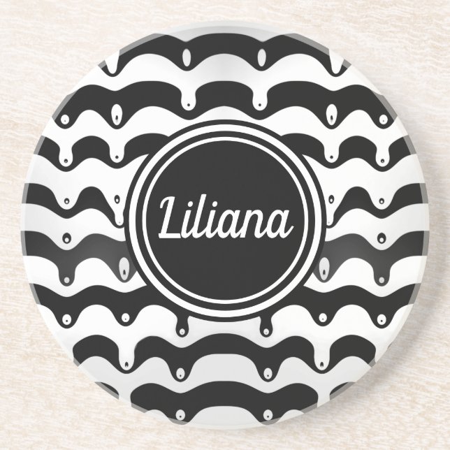 Jazzy Black and White Melting Zebra Stripes Coaster (Front)