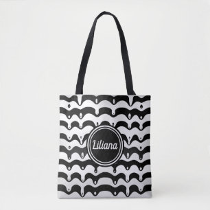 Jazzy Black and White Melting Zebra Stripes Tote Bag