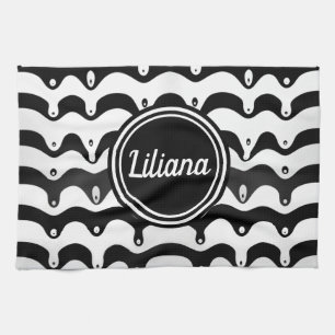Jazzy Black & White Melting Zebra Stripes Kitchen Towel