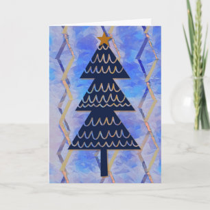 Jazzy Blue Modern Vintage Christmas Holiday Tree Card