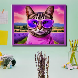 Jazzy cat - - lavender field poster