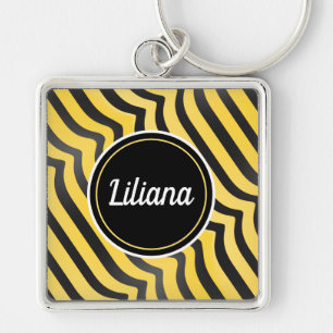 Jazzy Cute Black and Yellow Striped Bumblebee Keychain
