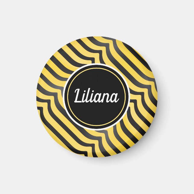 Jazzy Cute Black and Yellow Striped Bumblebee Magnet (Front)