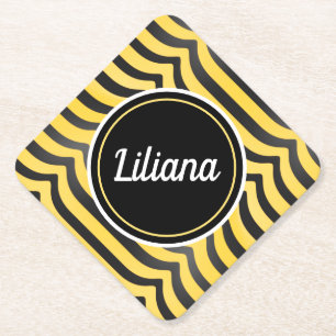Jazzy Cute Black and Yellow Striped Bumblebee Paper Coaster