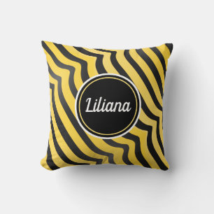 Jazzy Cute Black and Yellow Striped Bumblebee Throw Pillow
