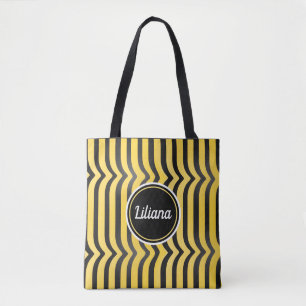 Jazzy Cute Black and Yellow Striped Bumblebee Tote Bag