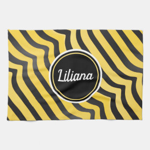 Jazzy Cute Black & Yellow Striped Bumblebee Kitchen Towel