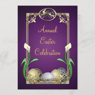 Jazzy Dashing Bunny Purple Easter Invitations