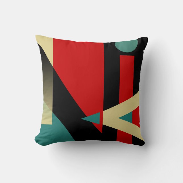 Jazzy Geometric Pattern | black teal red beige Throw Pillow (Front)