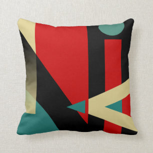 Jazzy Geometric Pattern   black teal red beige Throw Pillow