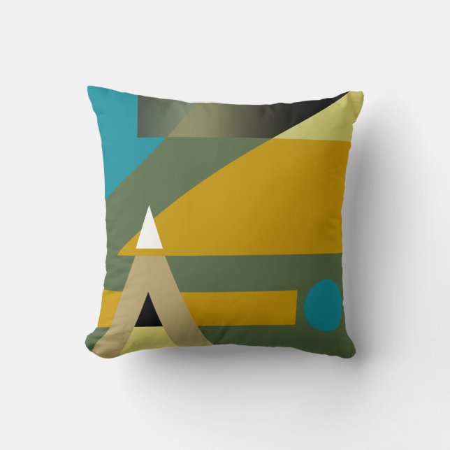 Jazzy Geometric Pattern | gold olive blue beige Throw Pillow (Front)