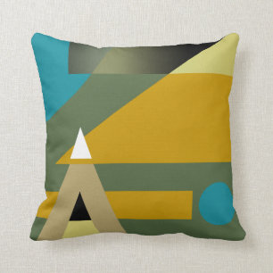 Jazzy Geometric Pattern   gold olive blue beige Throw Pillow