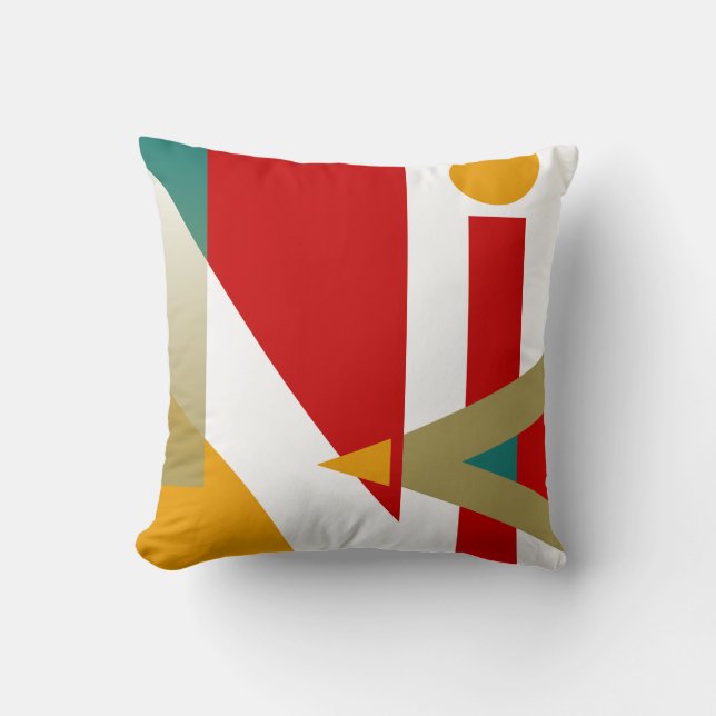 Jazzy Geometric Pattern | red gold teal white Throw Pillow (Front)