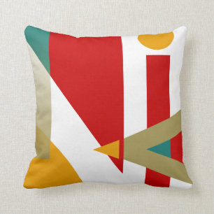 Jazzy Geometric Pattern   red gold teal white Throw Pillow