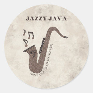 Jazzy Java-Coffee Beans-Saxophone- Classic Round Sticker