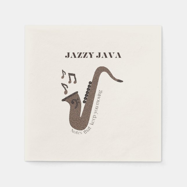 Jazzy Java-Coffee Beans-Saxophone- Napkin (Front)