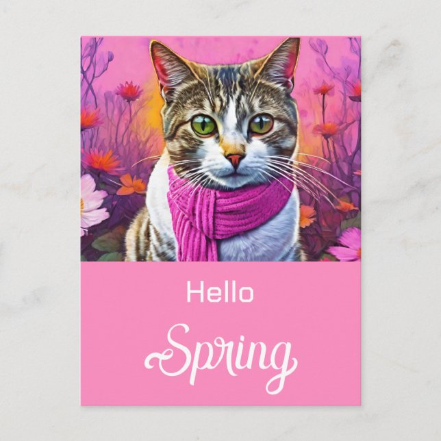 Jazzy Kitty  in early spring Holiday Postcard (Front)