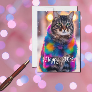 Jazzy Kitty in fur coat - Happy 2026 Holiday Card
