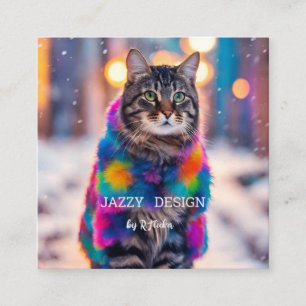 Jazzy Kitty in fur coat Square Business Card