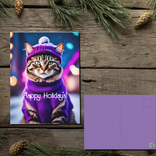 Jazzy Kitty in purple sweater Holiday Postcard