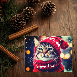 Jazzy Kitty in red sweater - Noel Holiday Postcard