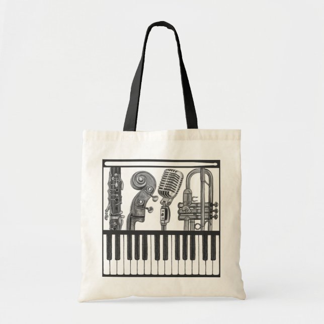 Jazzy Musical Instruments in Charcoal Tote Bag (Front)