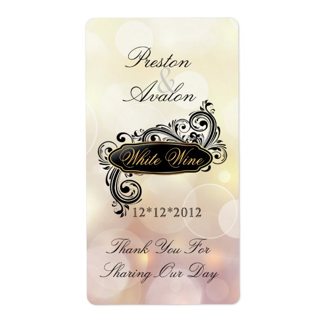 Jazzy Pink Bokeh Wedding Wine Label (Front)